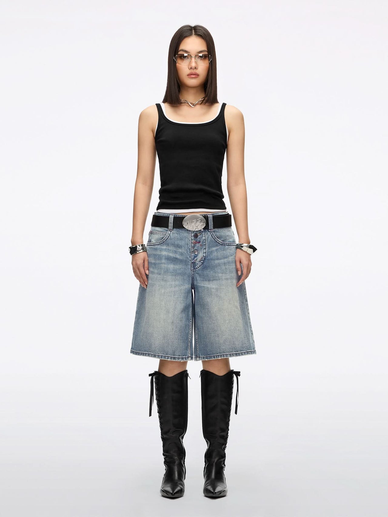 Multi-Button Denim Shorts