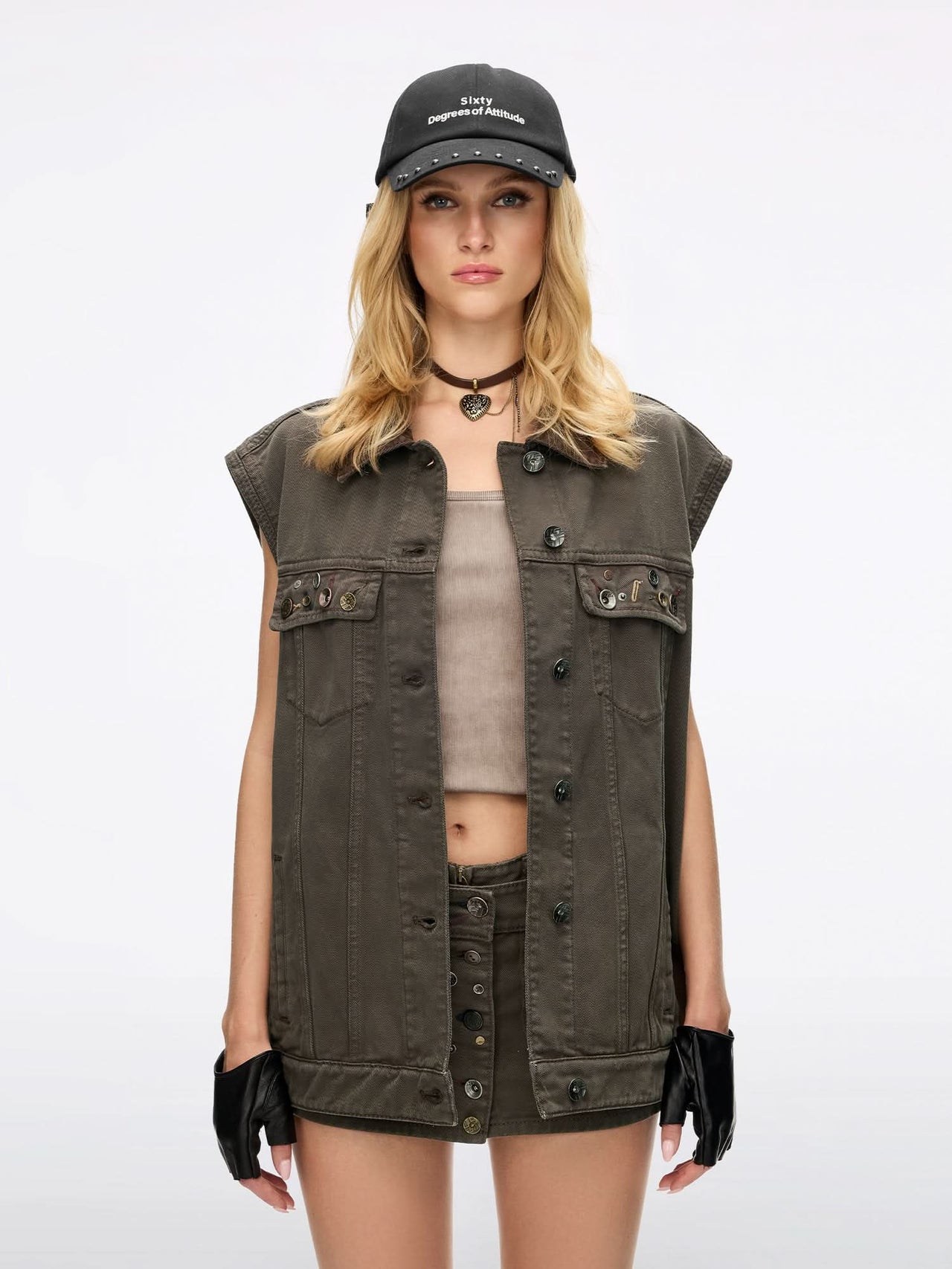 Multi-button Denim Vest
