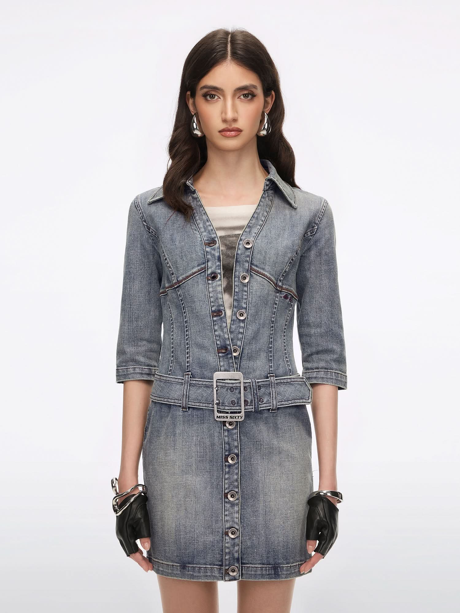 denim dress miss sixty With Belt, BLUE / XS Size:EU 44  / US 10.5 - 11 furniture dressing featuring a distinctive bamboo Women's Mesh Dresses |