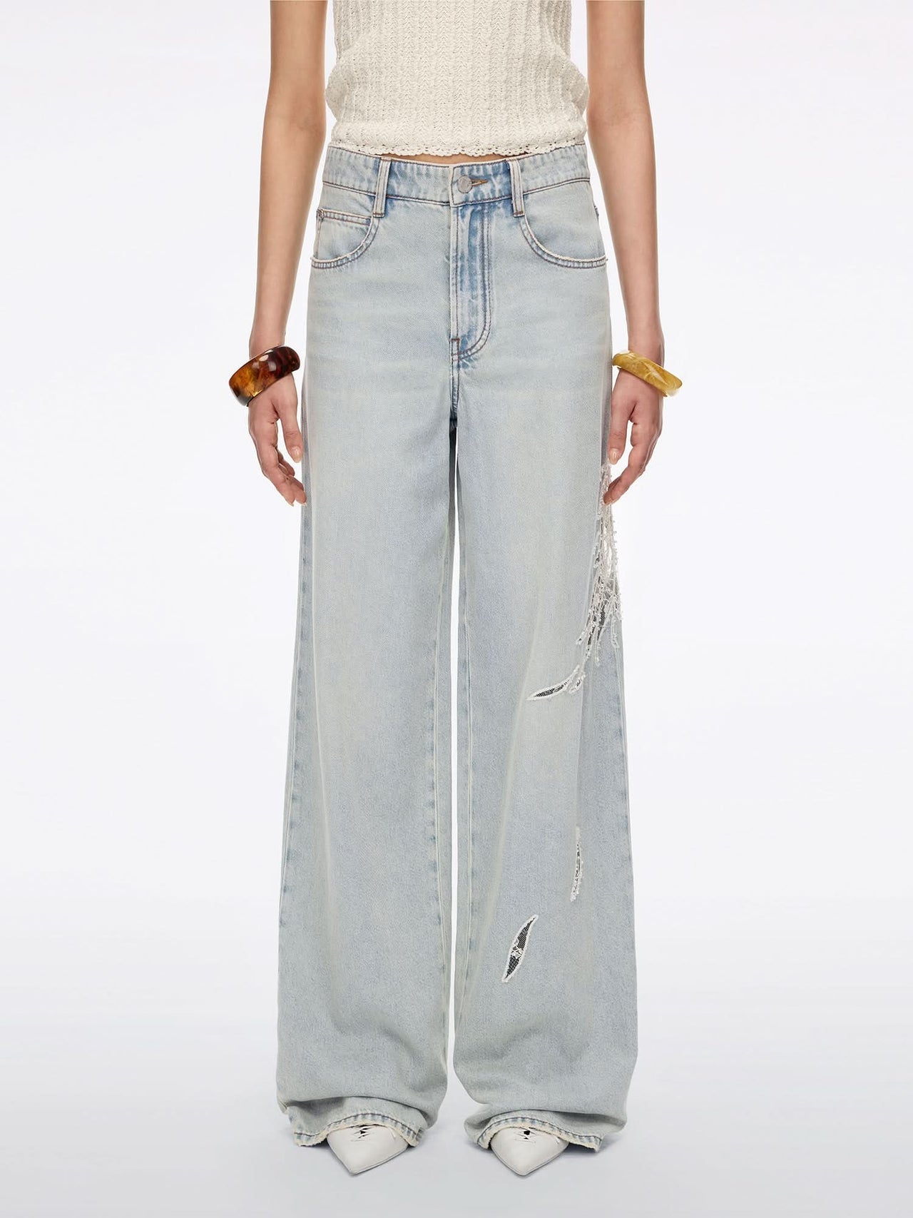 Lace Wing Straight-Cut Jeans
