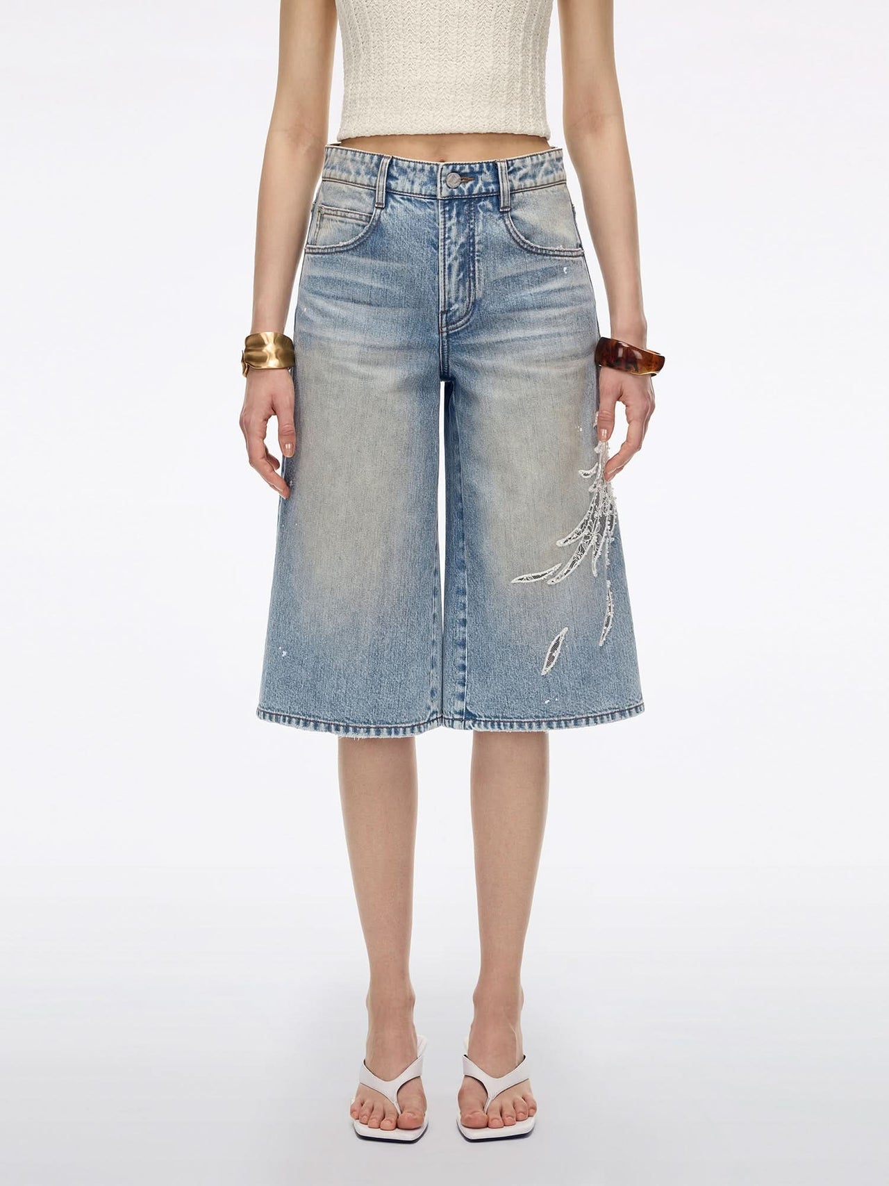 Lace Wing Straight-Cut Jeans