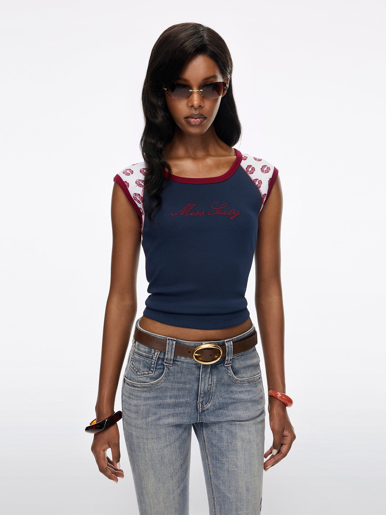 Lip Print Embroidered T-Shirt