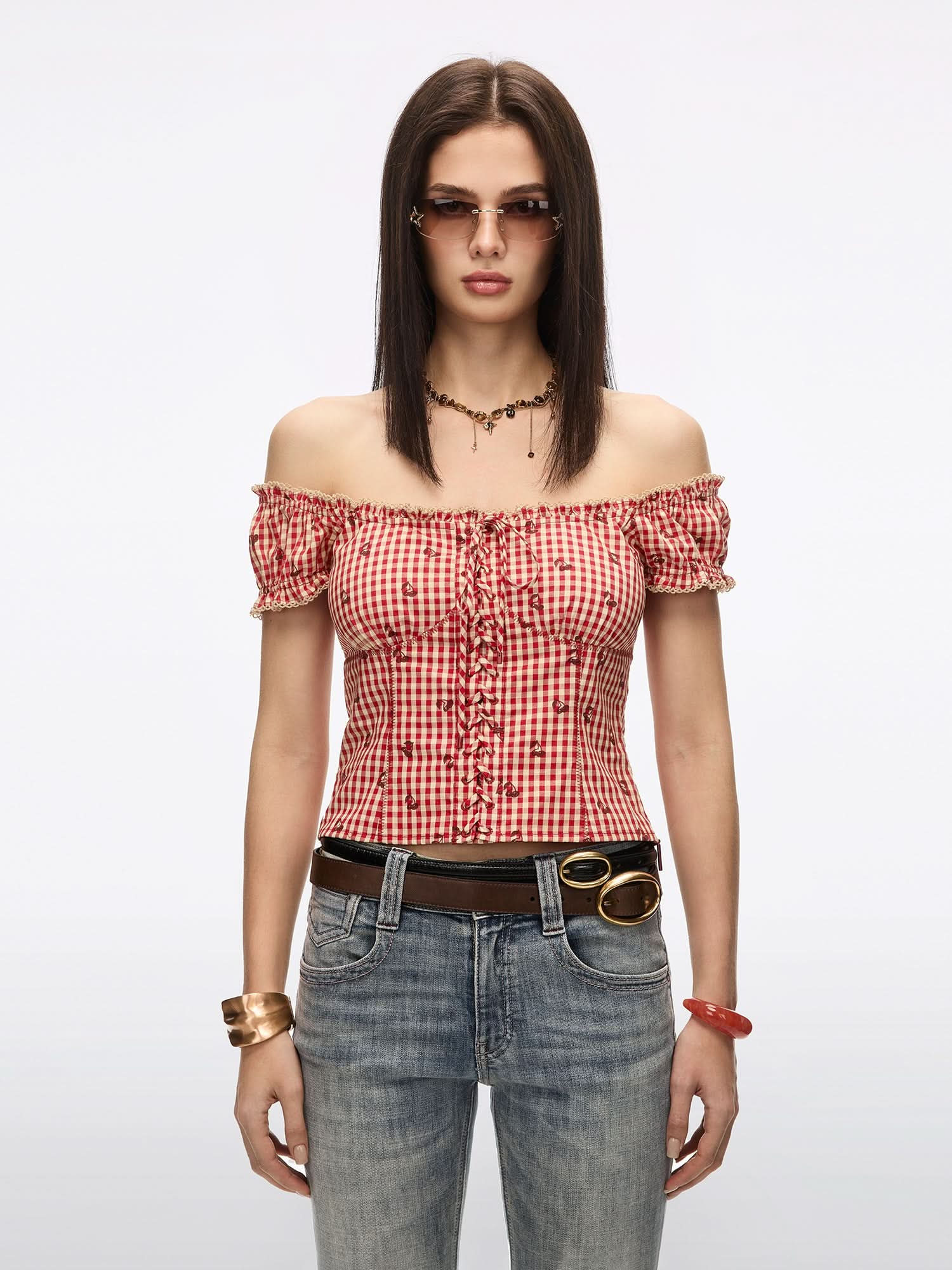 Miss Sixty Square-Neck Plaid Shirt