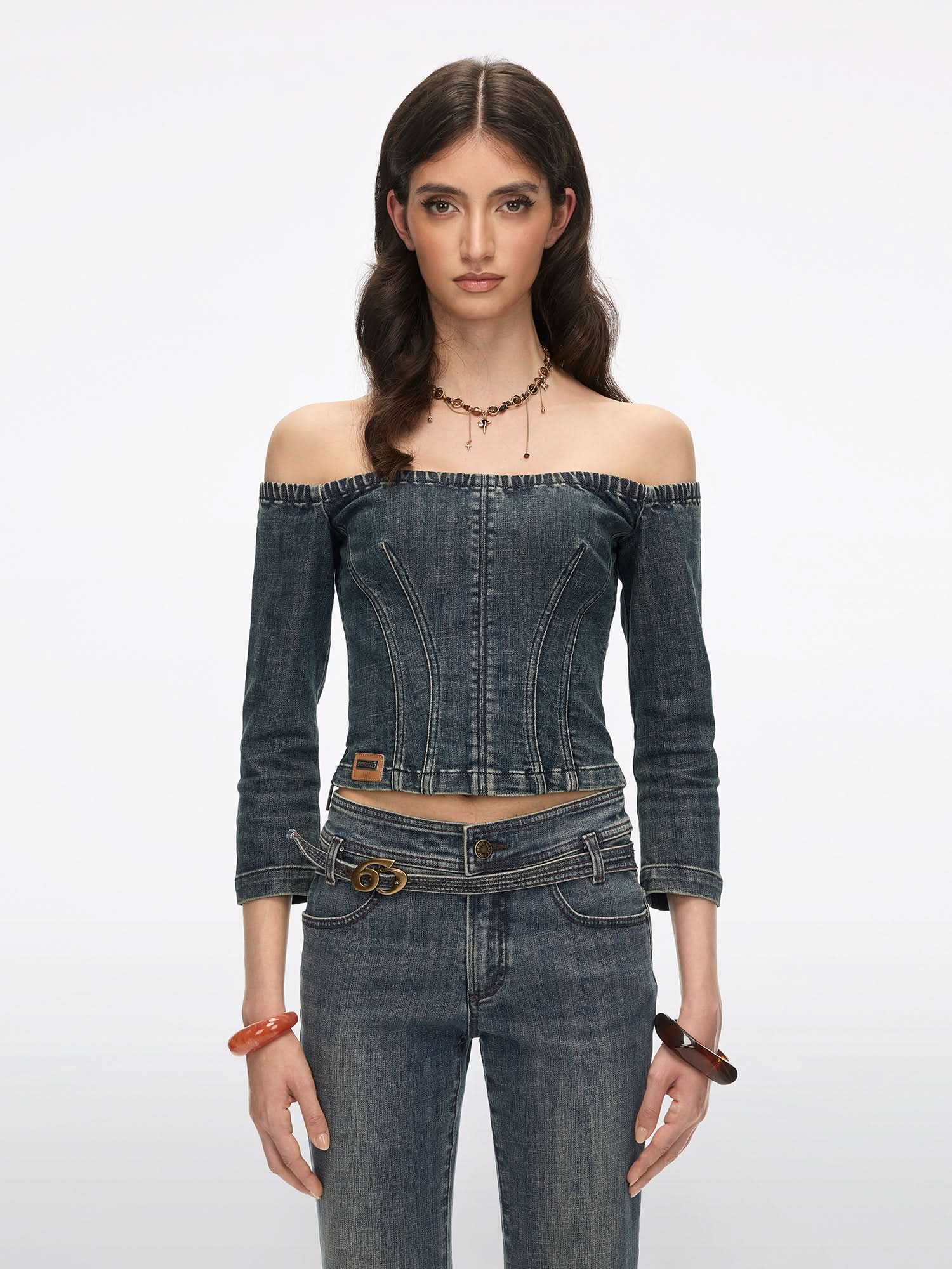One-Shoulder Denim Shirt - MISS SIXTY