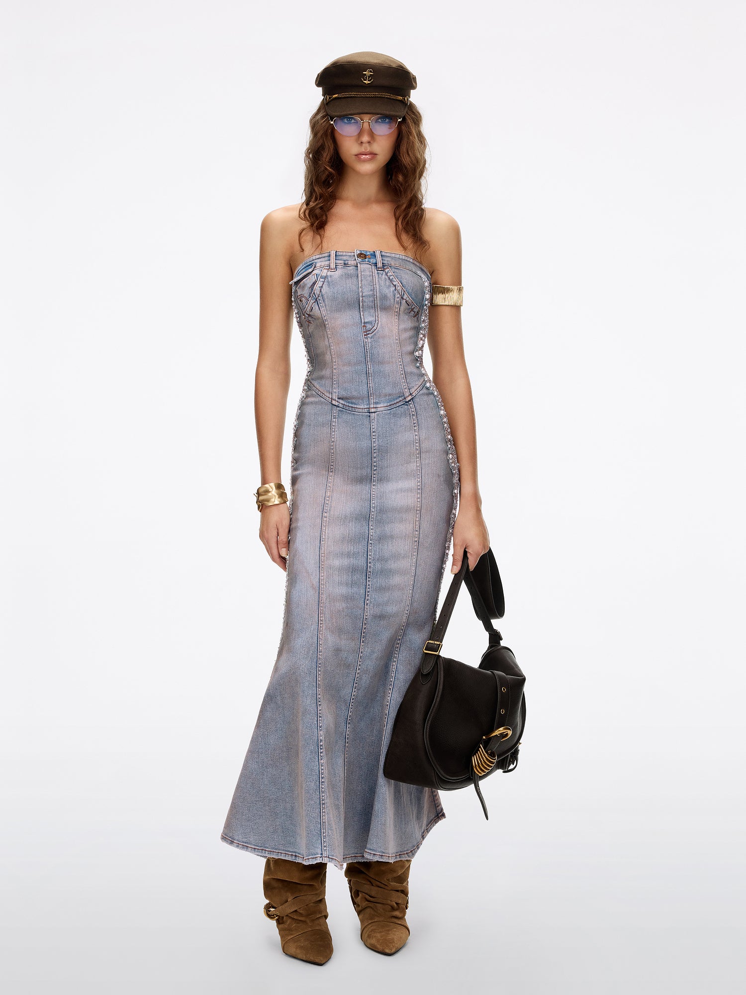 miss sixty denim dress Pearl Rhinestone eritrean dress Bust 80cm/31.4+ Waist 60cm/23.6+ H&M Navy Blue Cap Size | Runs one size big, we suggest sizing down:10