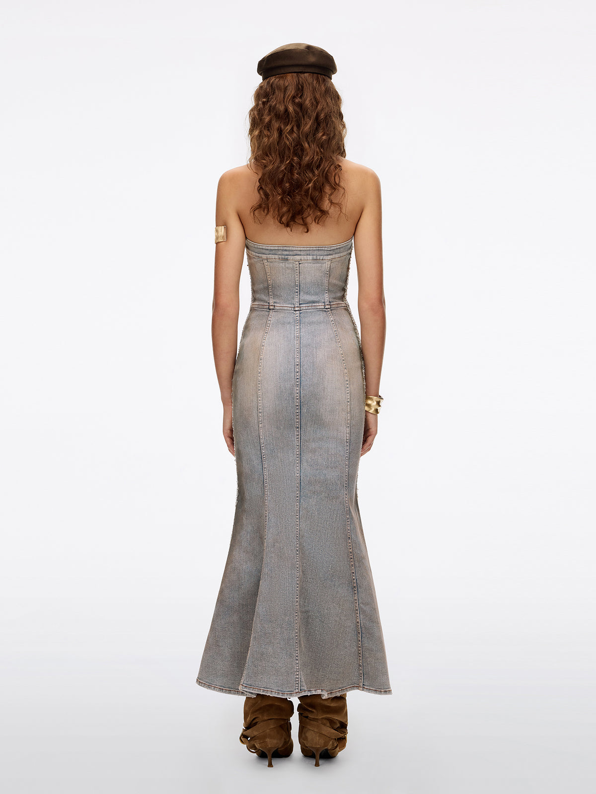 Pearl Rhinestone Denim Dress