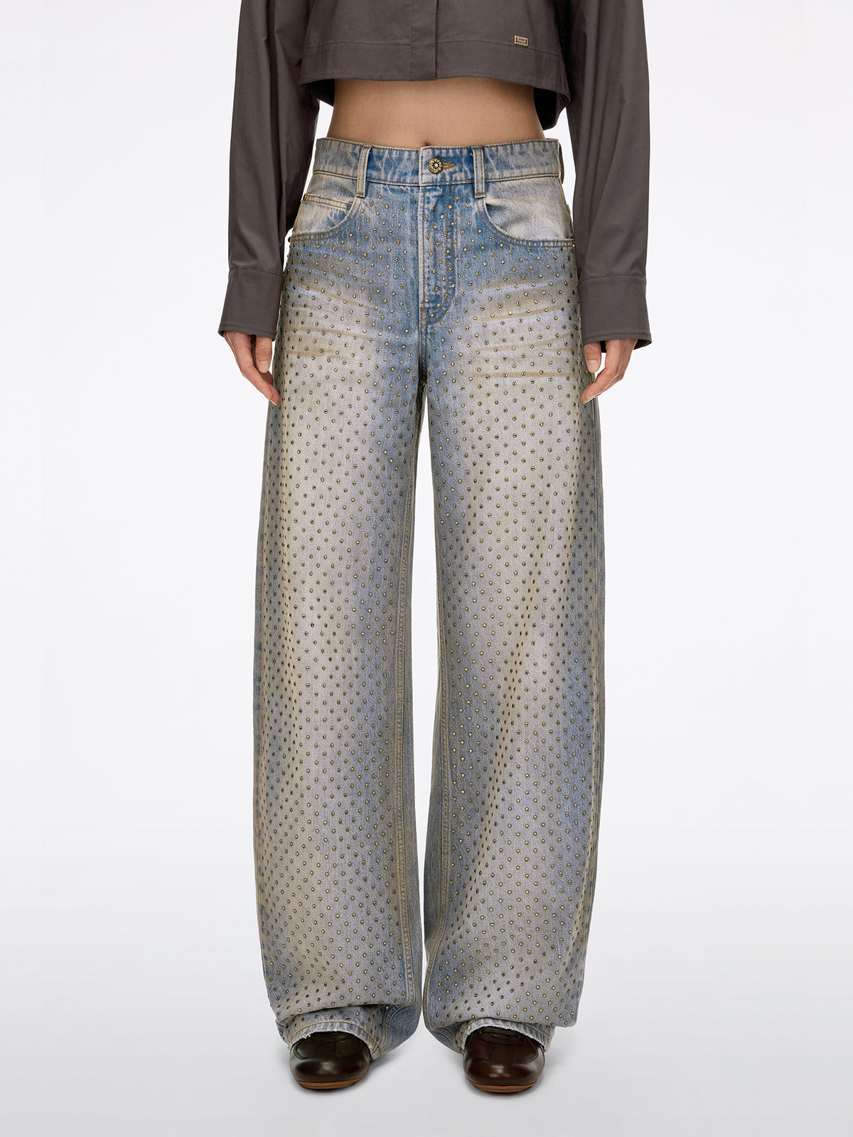 Rhinestone Wide-Leg Jeans