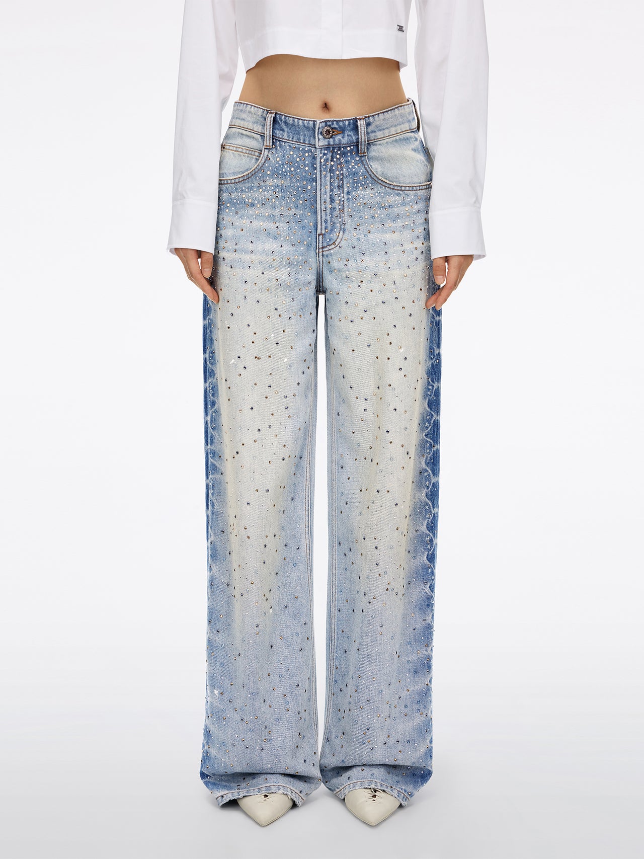 Rhinestone Wavy Straight Jeans