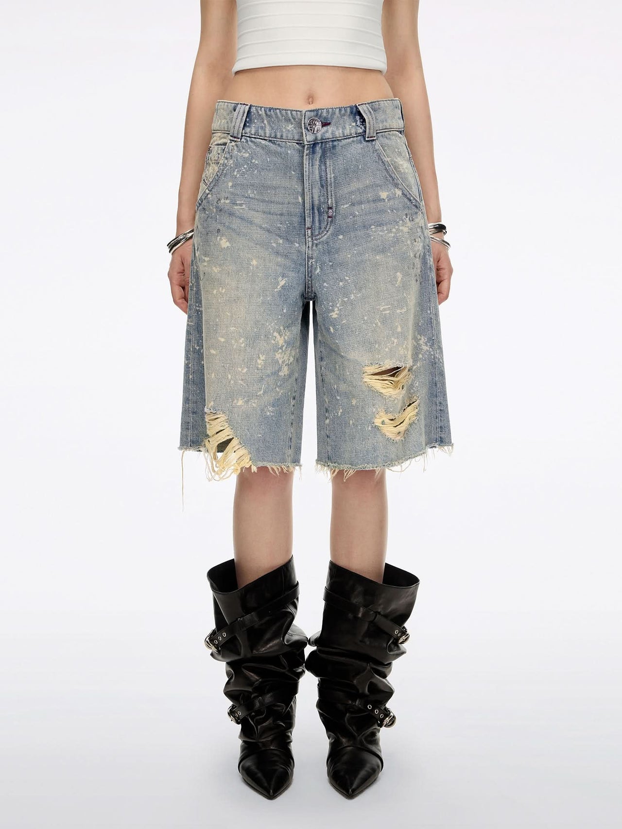 Distressed Denim Bermuda Shorts