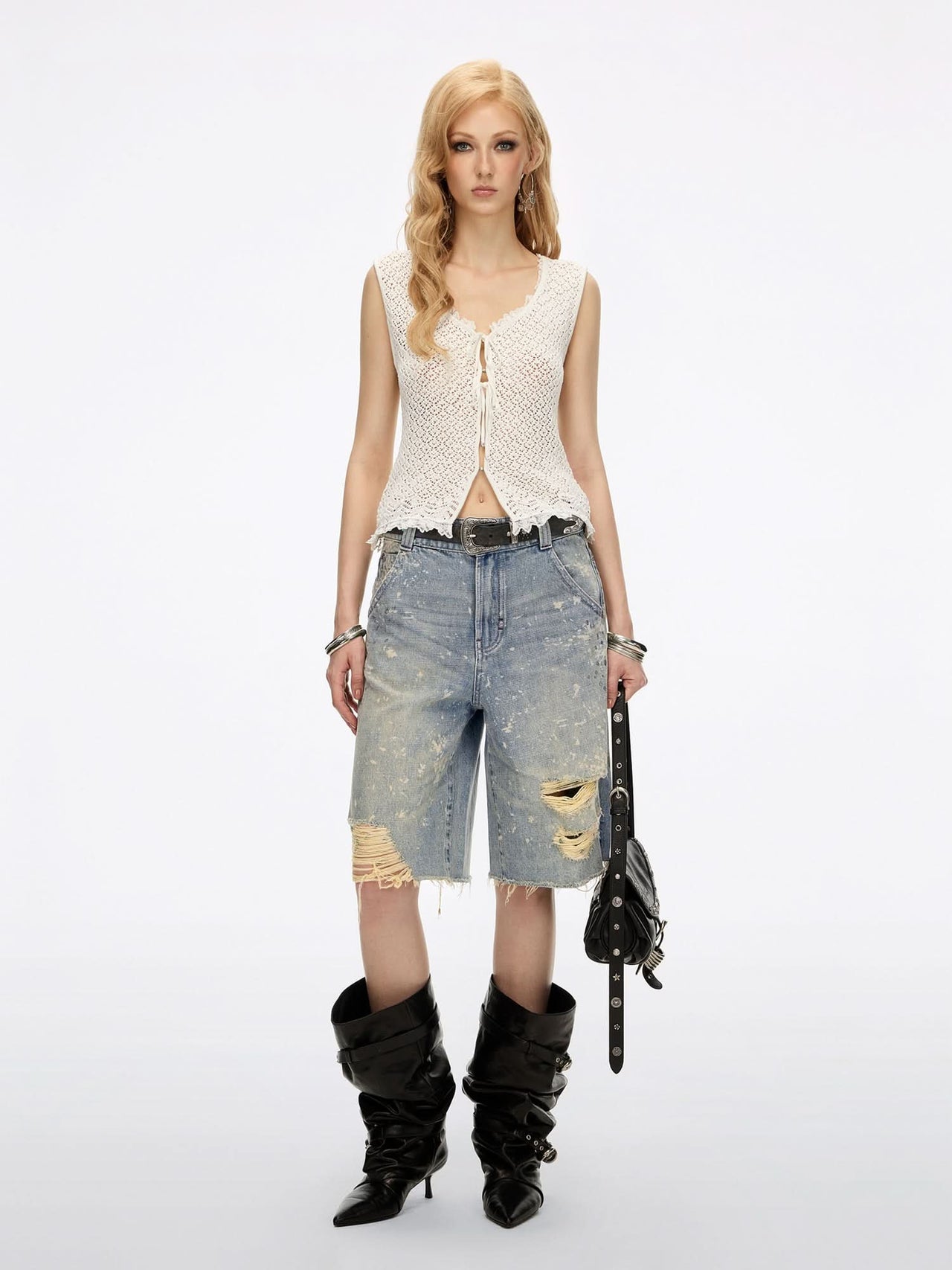 Distressed Denim Bermuda Shorts