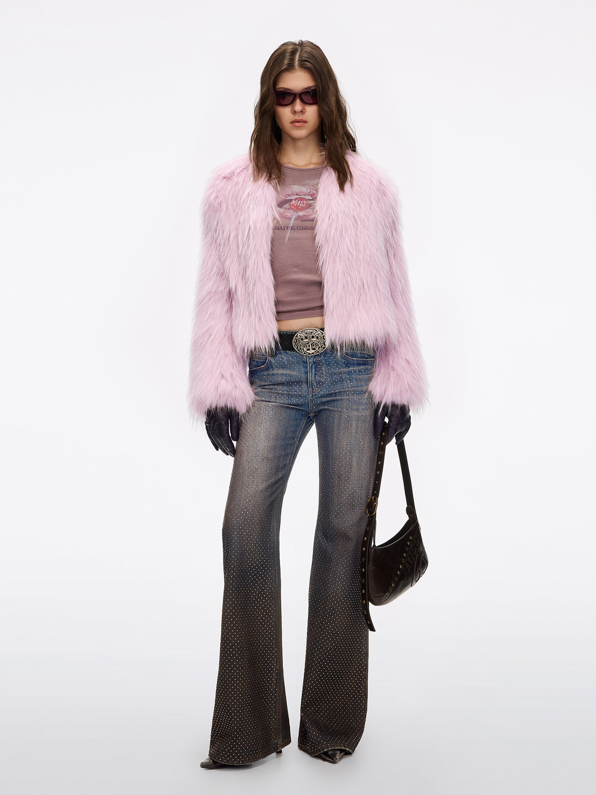 Gradient Rhinestone-Embellished Flare Jeans