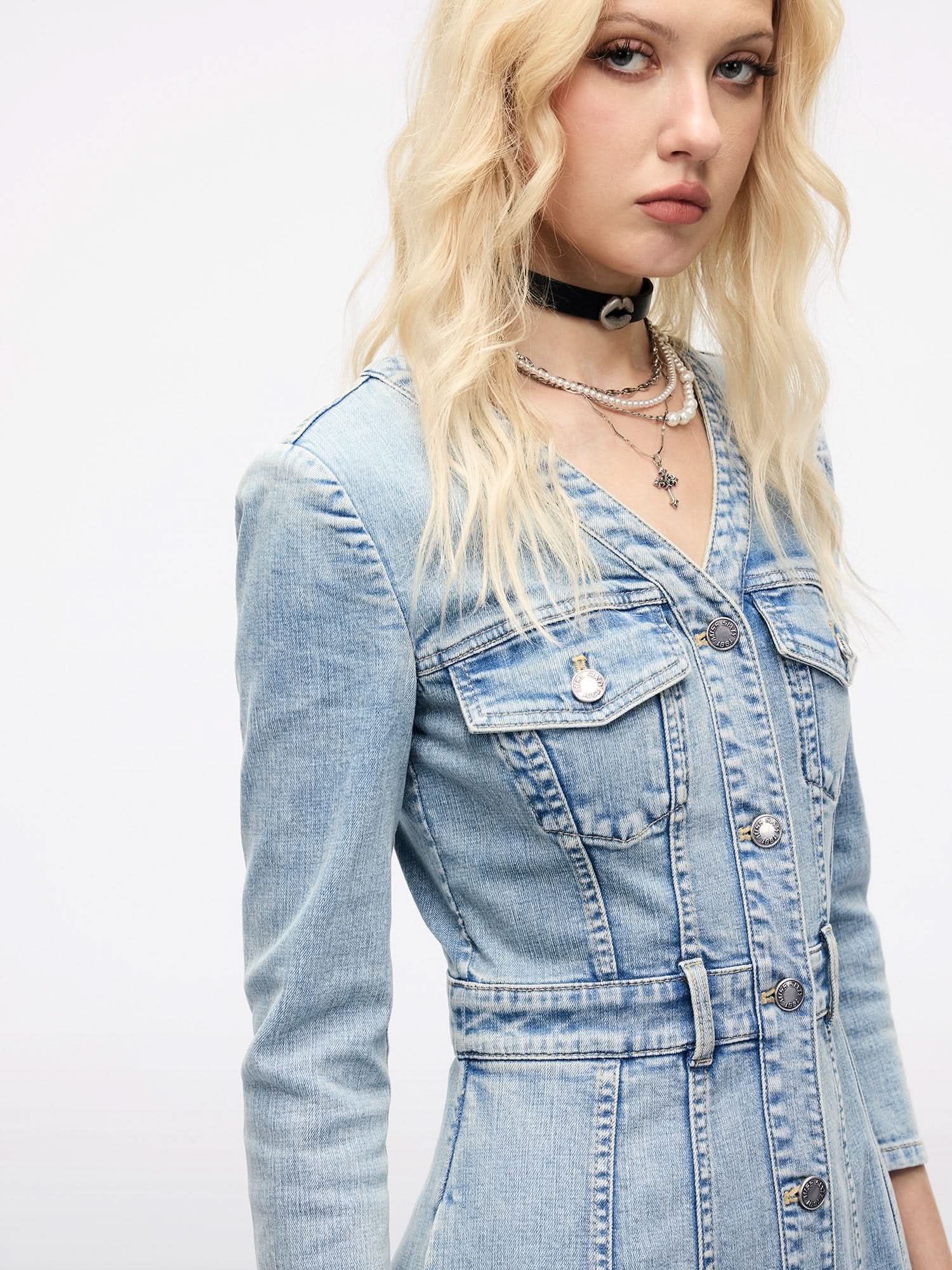 miss sixty denim dress Denim Dress with Split, MIDDLE BLUE / EU / 36