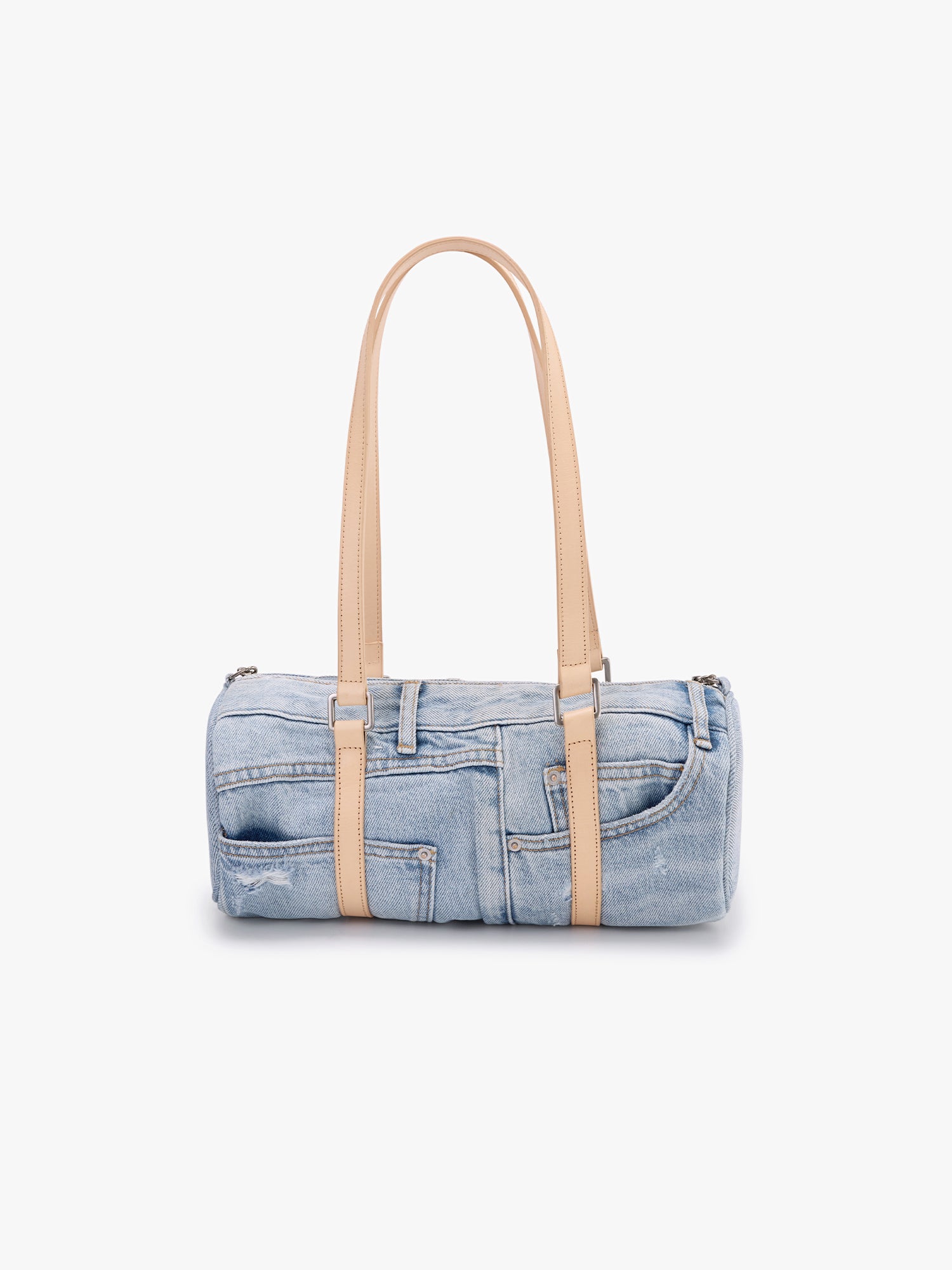 Denim Barrel Bag with Mini Pouch
