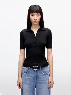 Polo Collar Cropped Knit Top