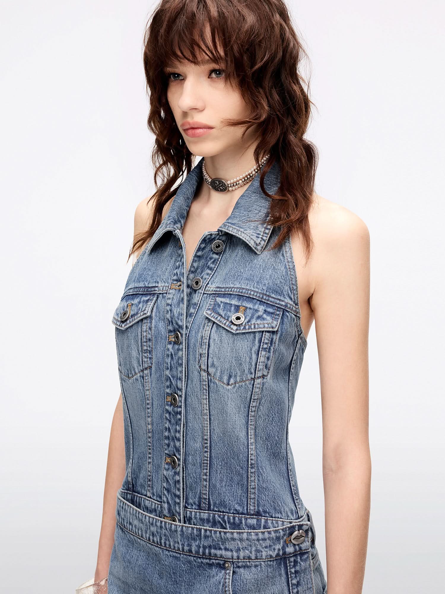Halter Neck Denim Dress