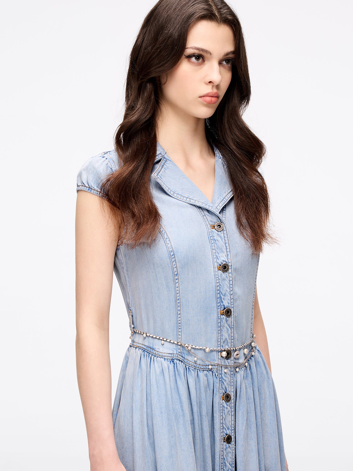 Denim Dress with Waist Chain