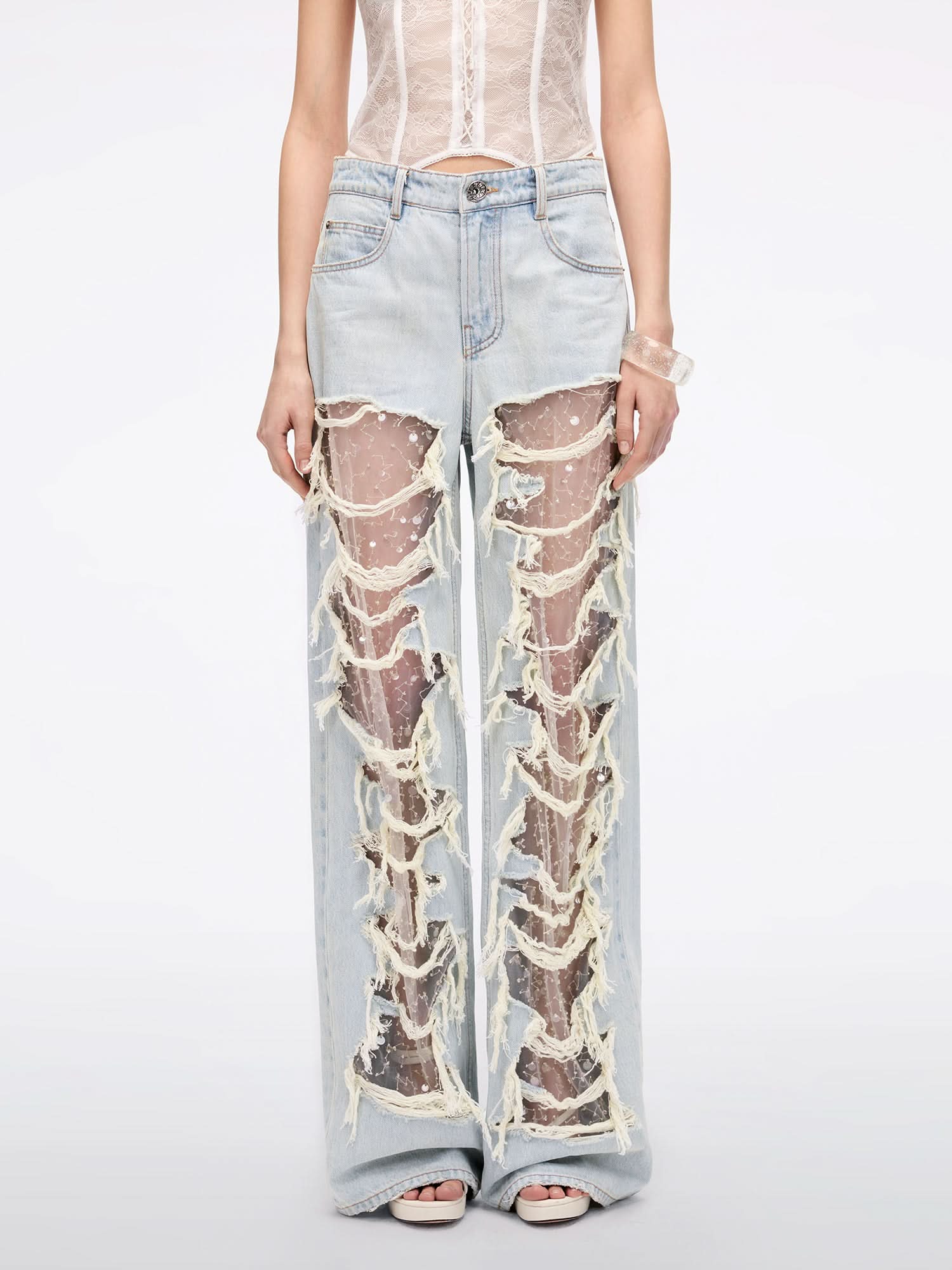 Distressed Straight-Leg Jeans