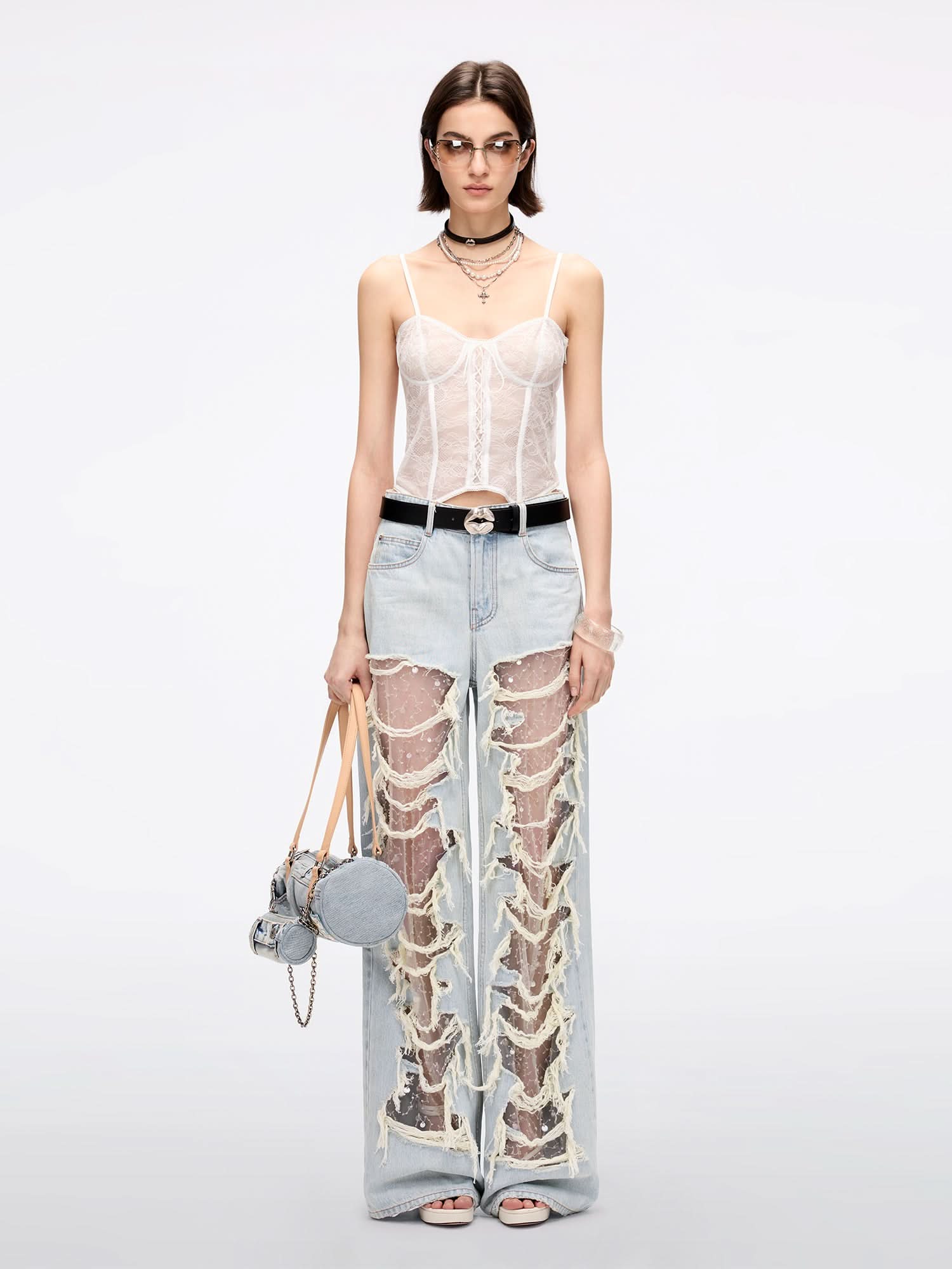 Distressed Straight-Leg Jeans