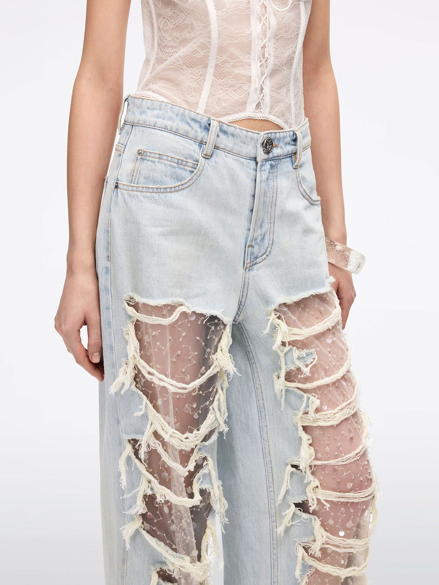 Distressed Straight-Leg Jeans