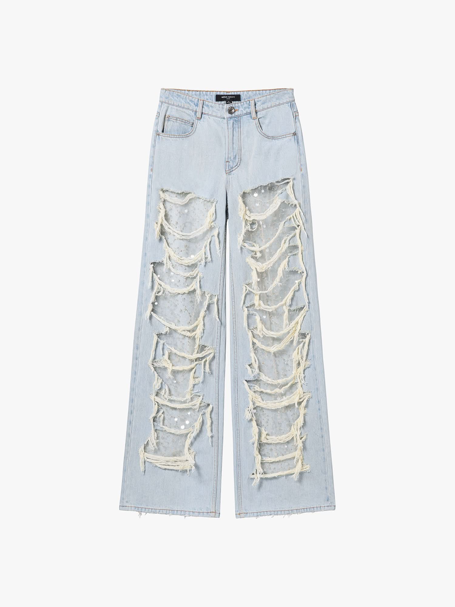 Distressed Straight-Leg Jeans