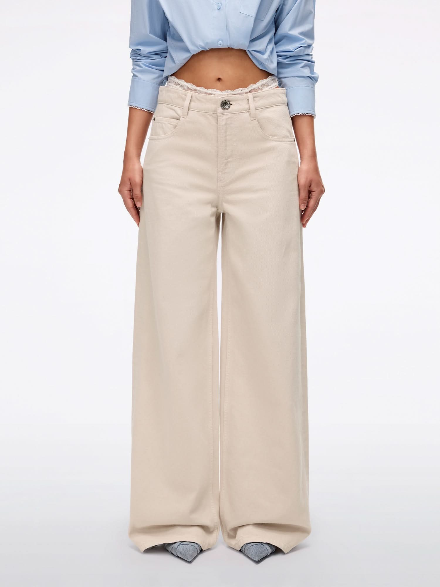Patchwork Waist Wide-Leg Jeans
