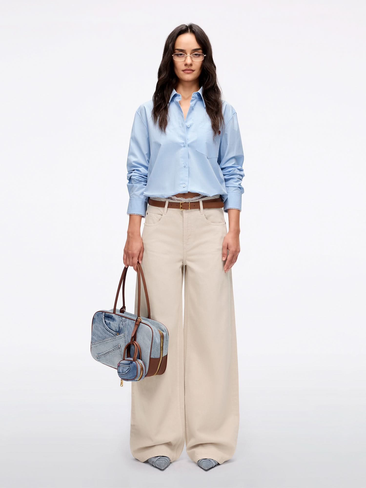 Patchwork Waist Wide-Leg Jeans