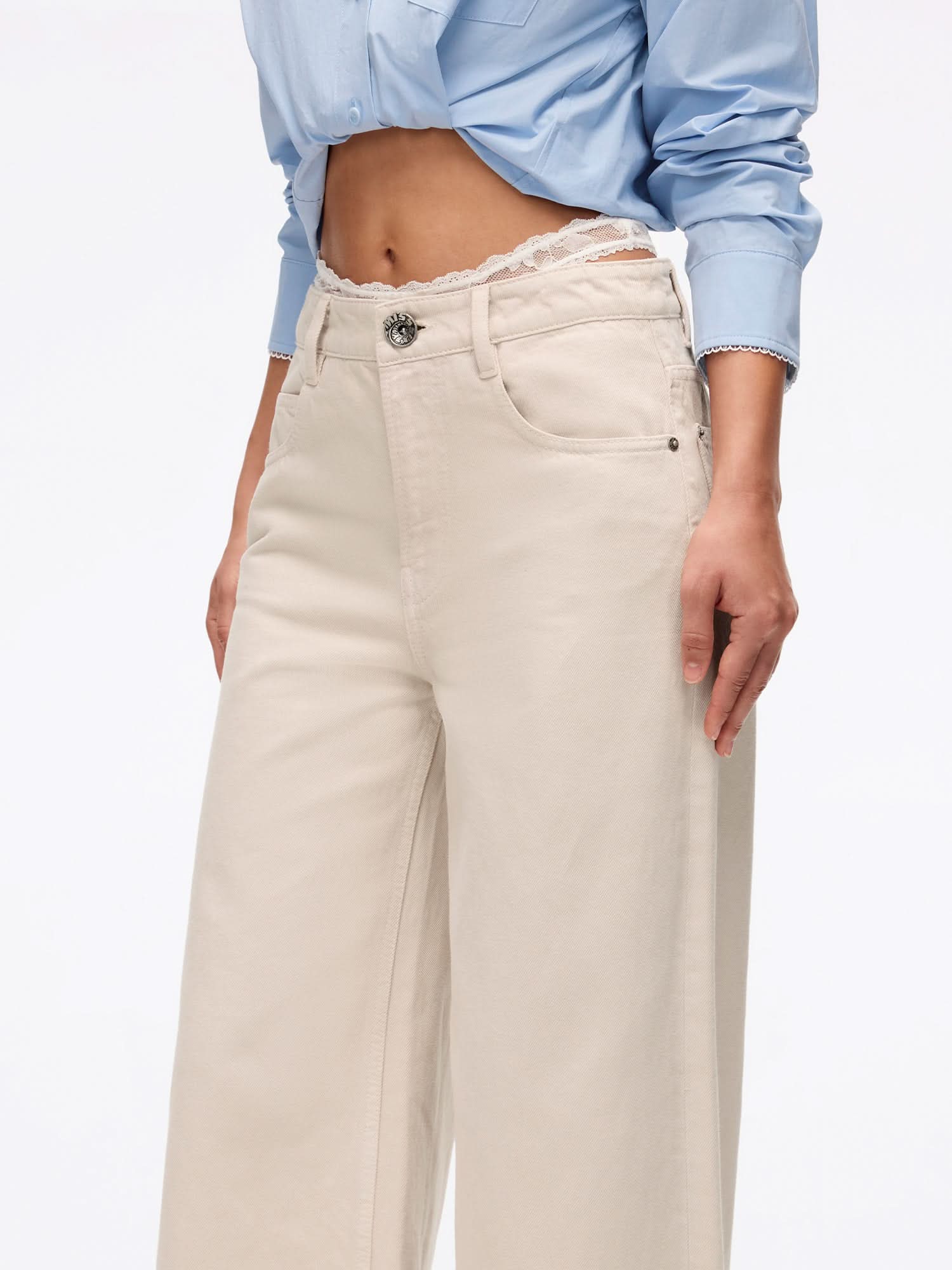 Patchwork Waist Wide-Leg Jeans