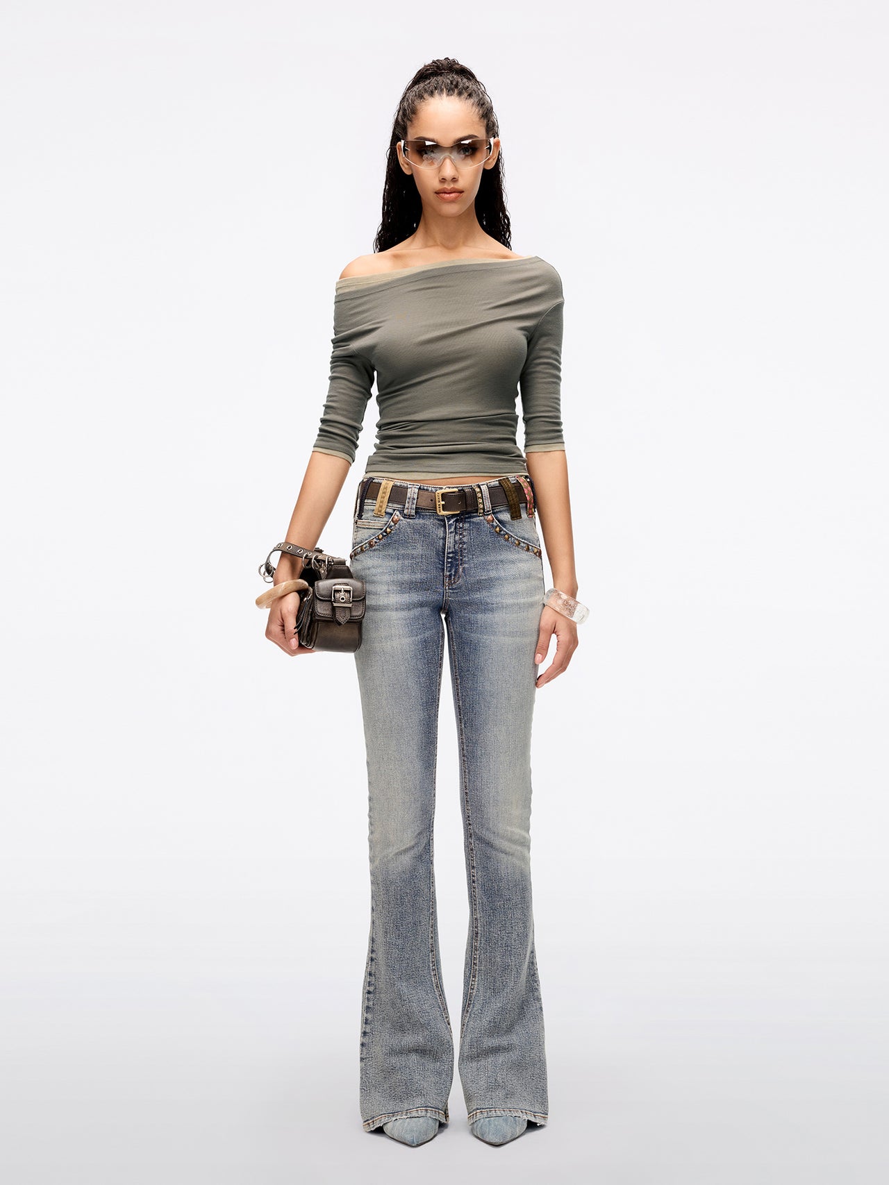 Belt Loop Flared Jeans