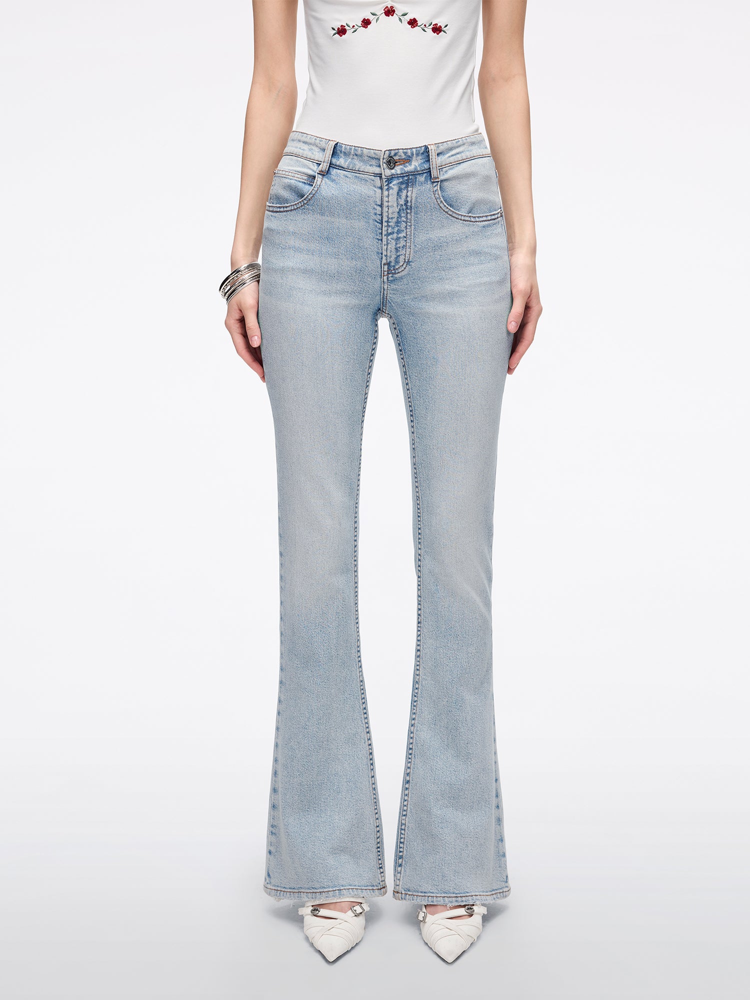 Embroidered Flared Jeans