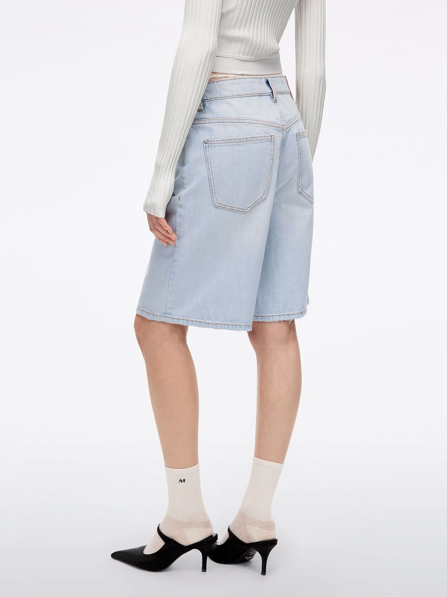 Patchwork Waist Denim Shorts