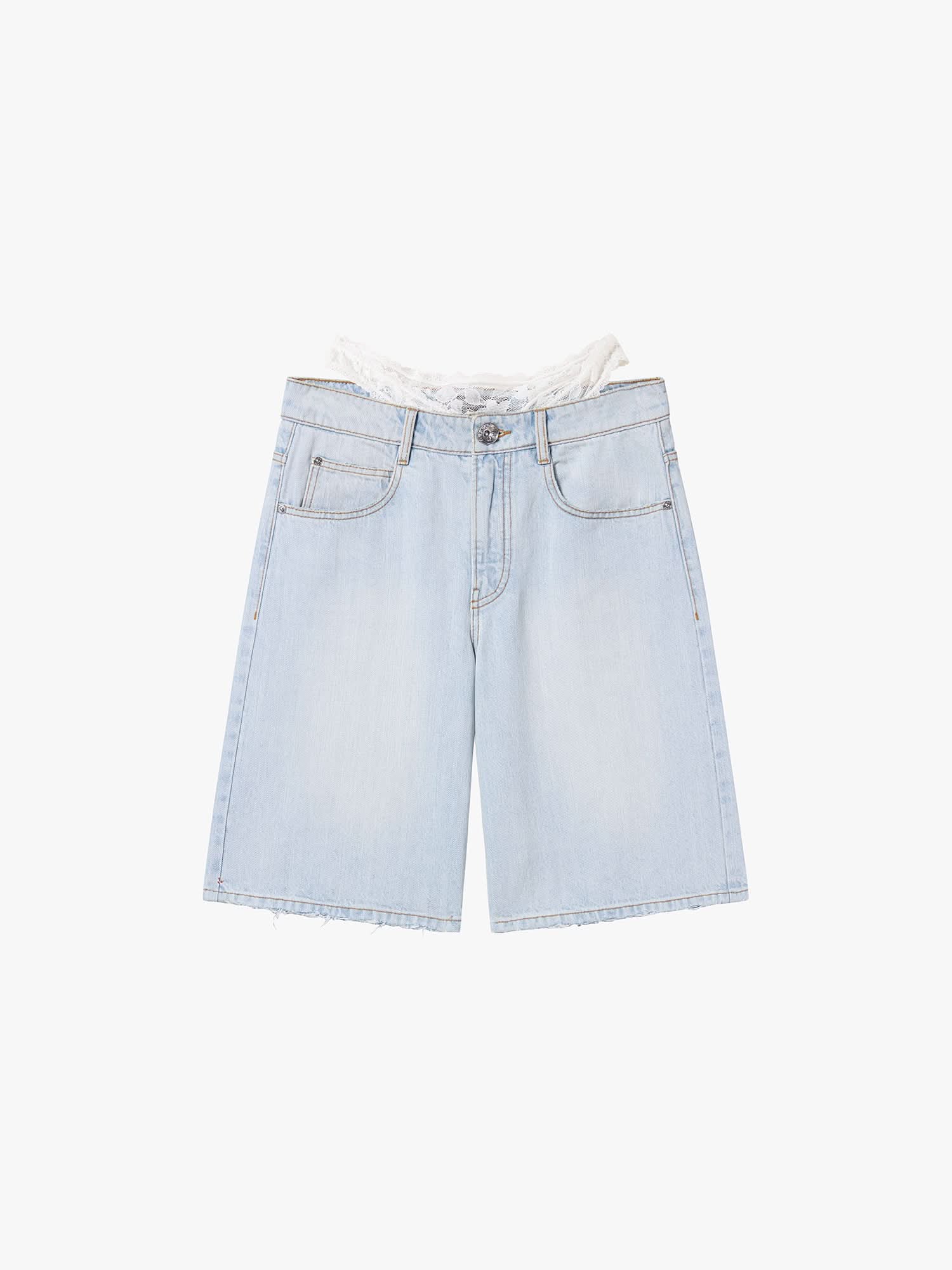 Patchwork Waist Denim Shorts