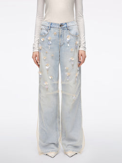 Mesh Panel Straight-Leg Jeans
