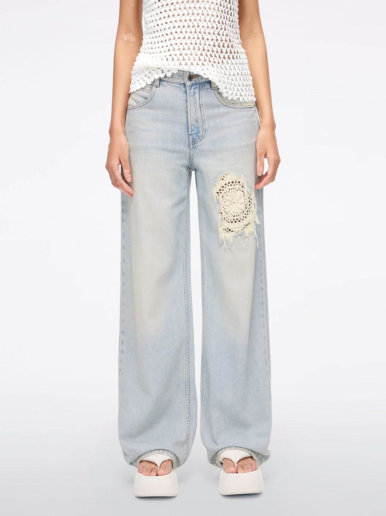 Patchwork Straight-Leg Jeans