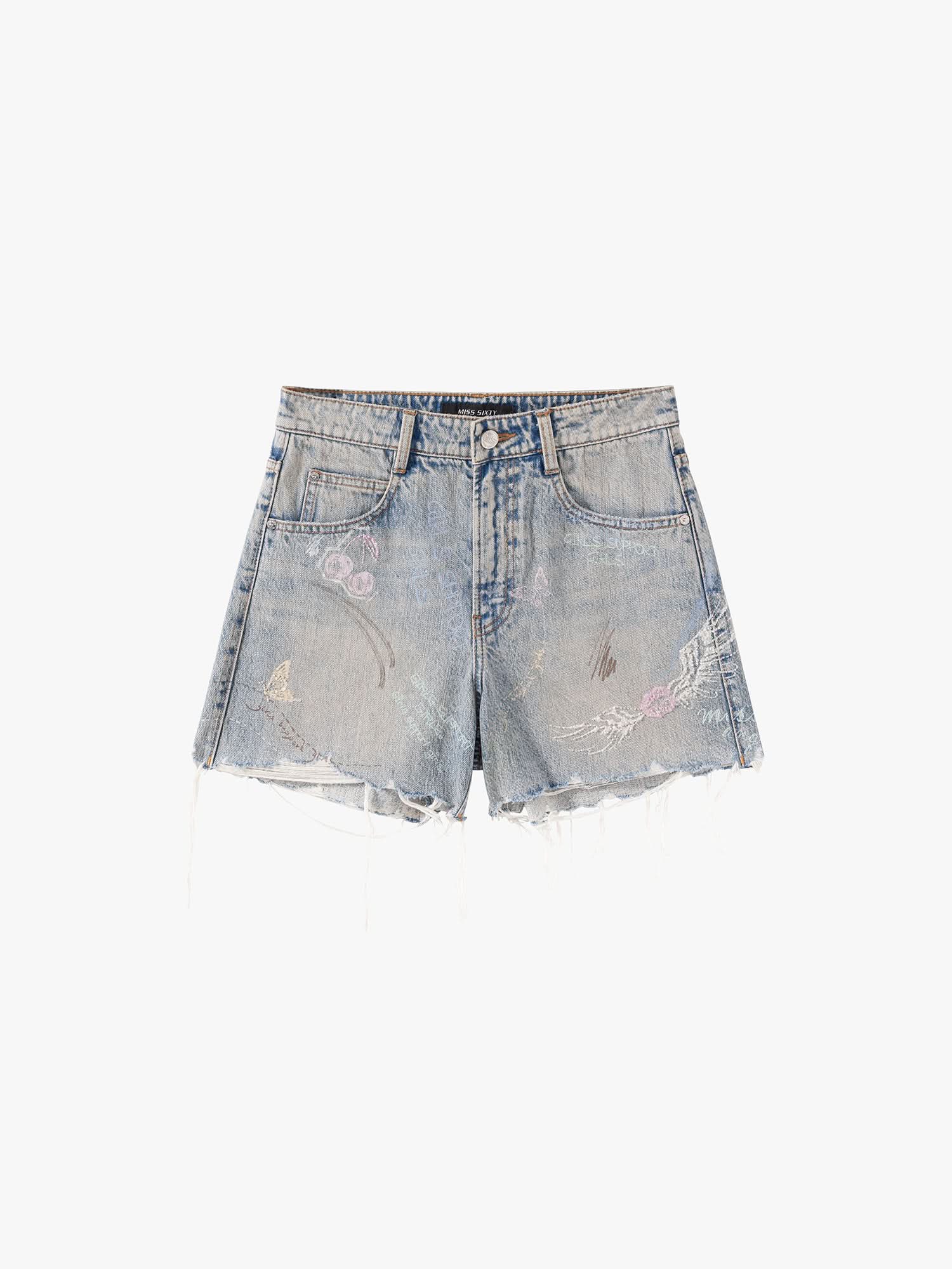Graffiti Denim Shorts