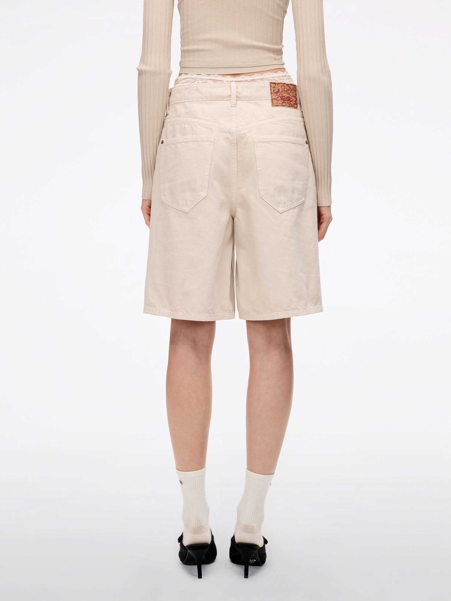 Patchwork Waist Denim Shorts