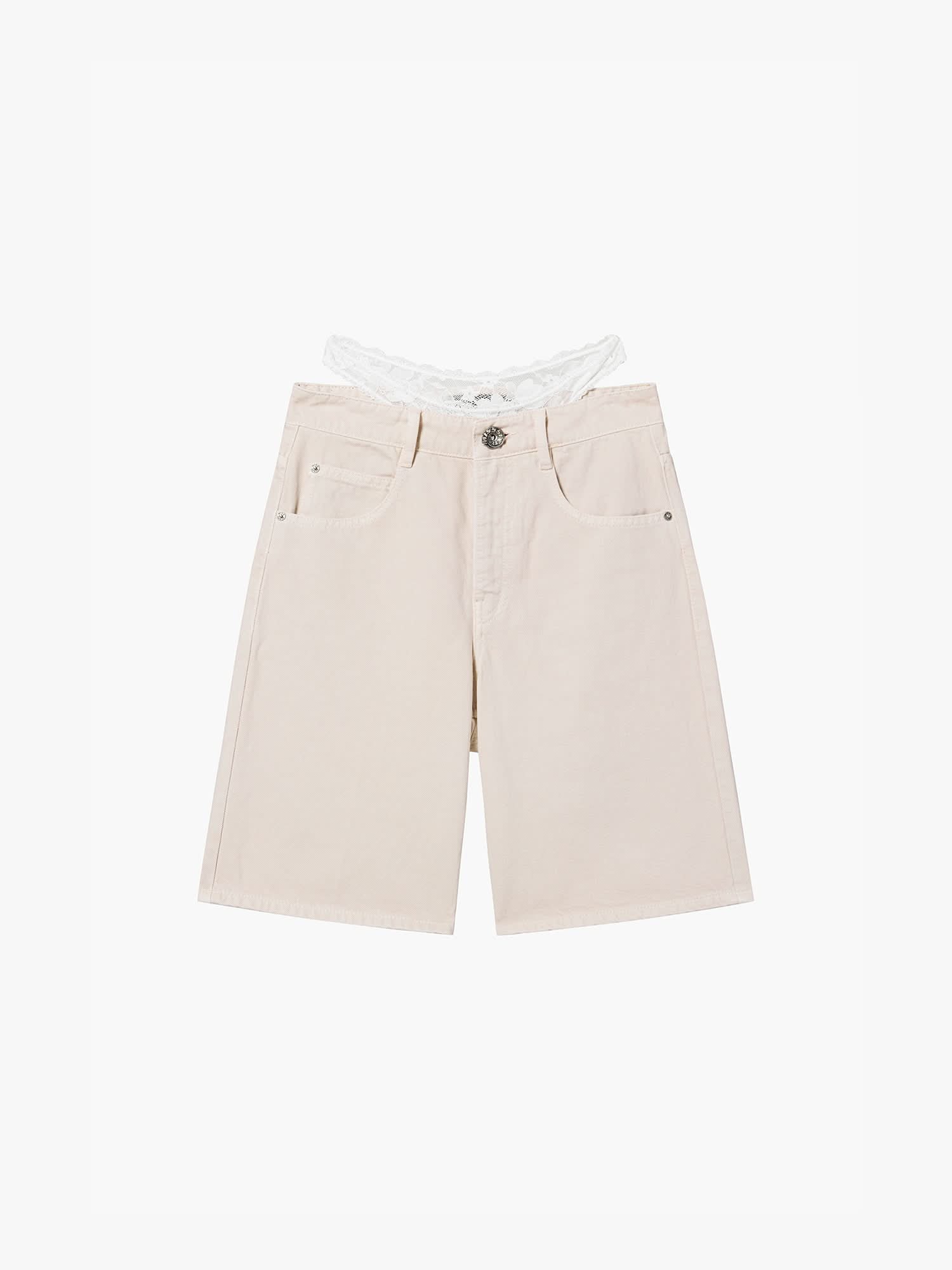 Patchwork Waist Denim Shorts