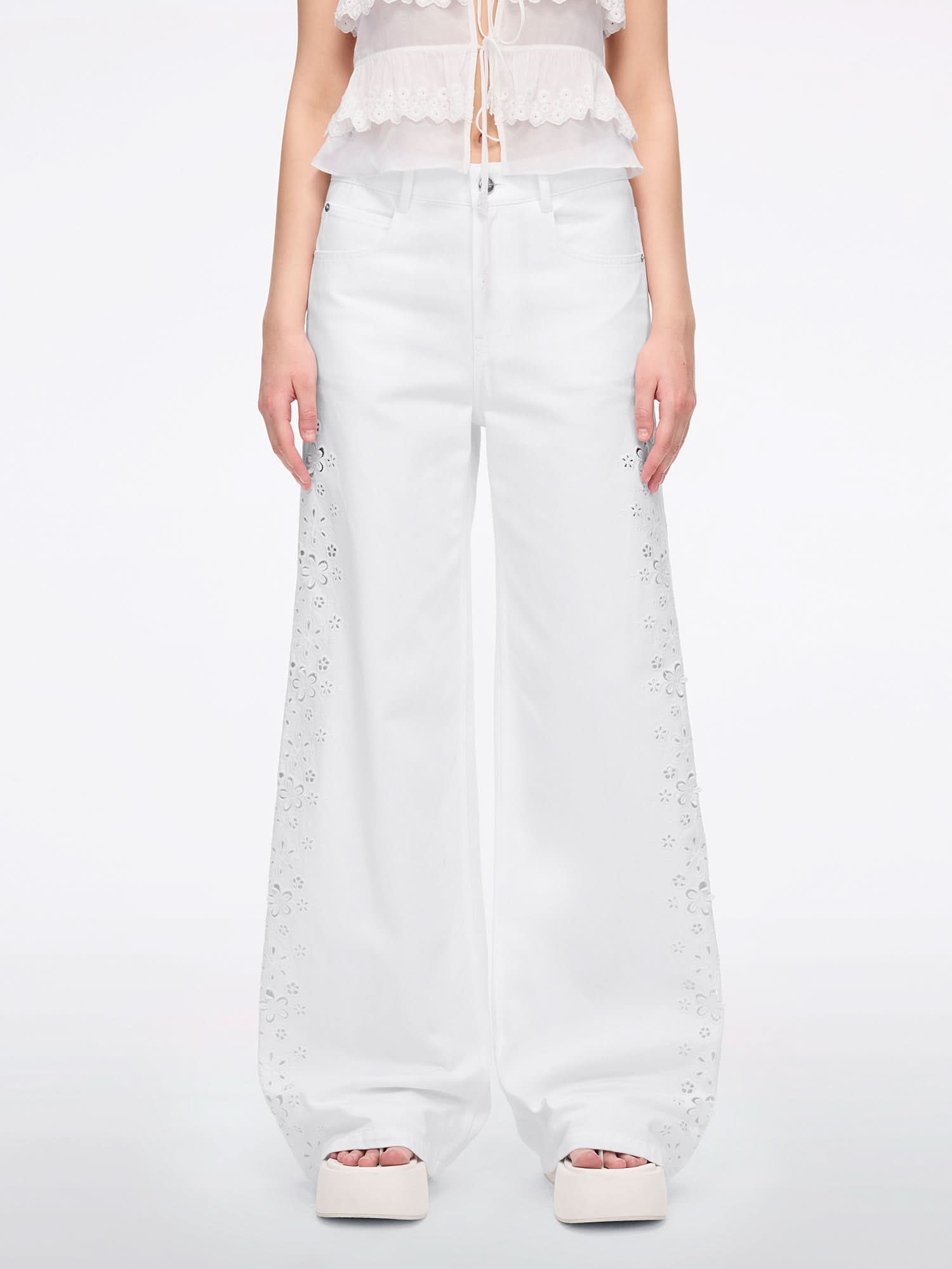 Cut-Out Wide-Leg Jeans