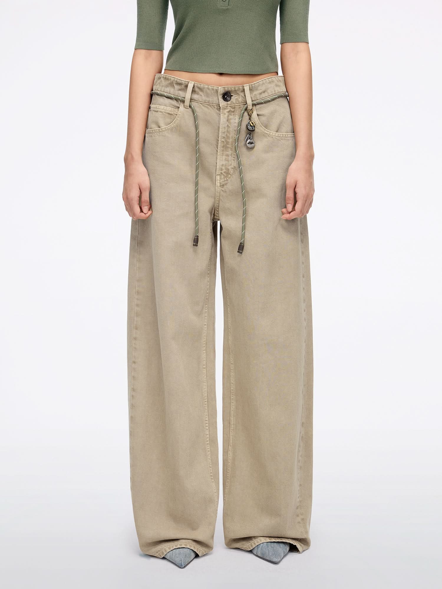 Denim Jeans with Waist Tie