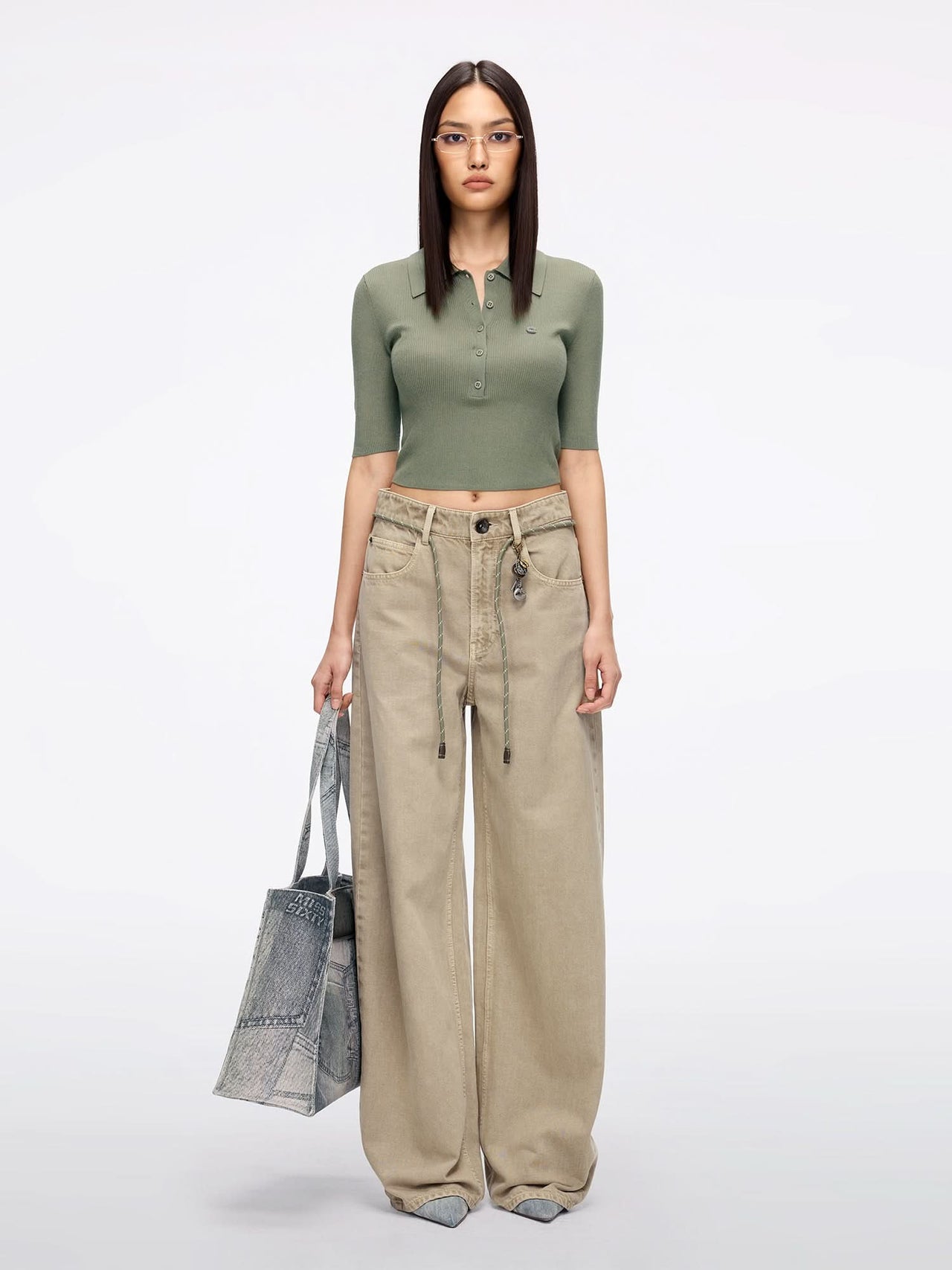 Denim Jeans with Waist Tie