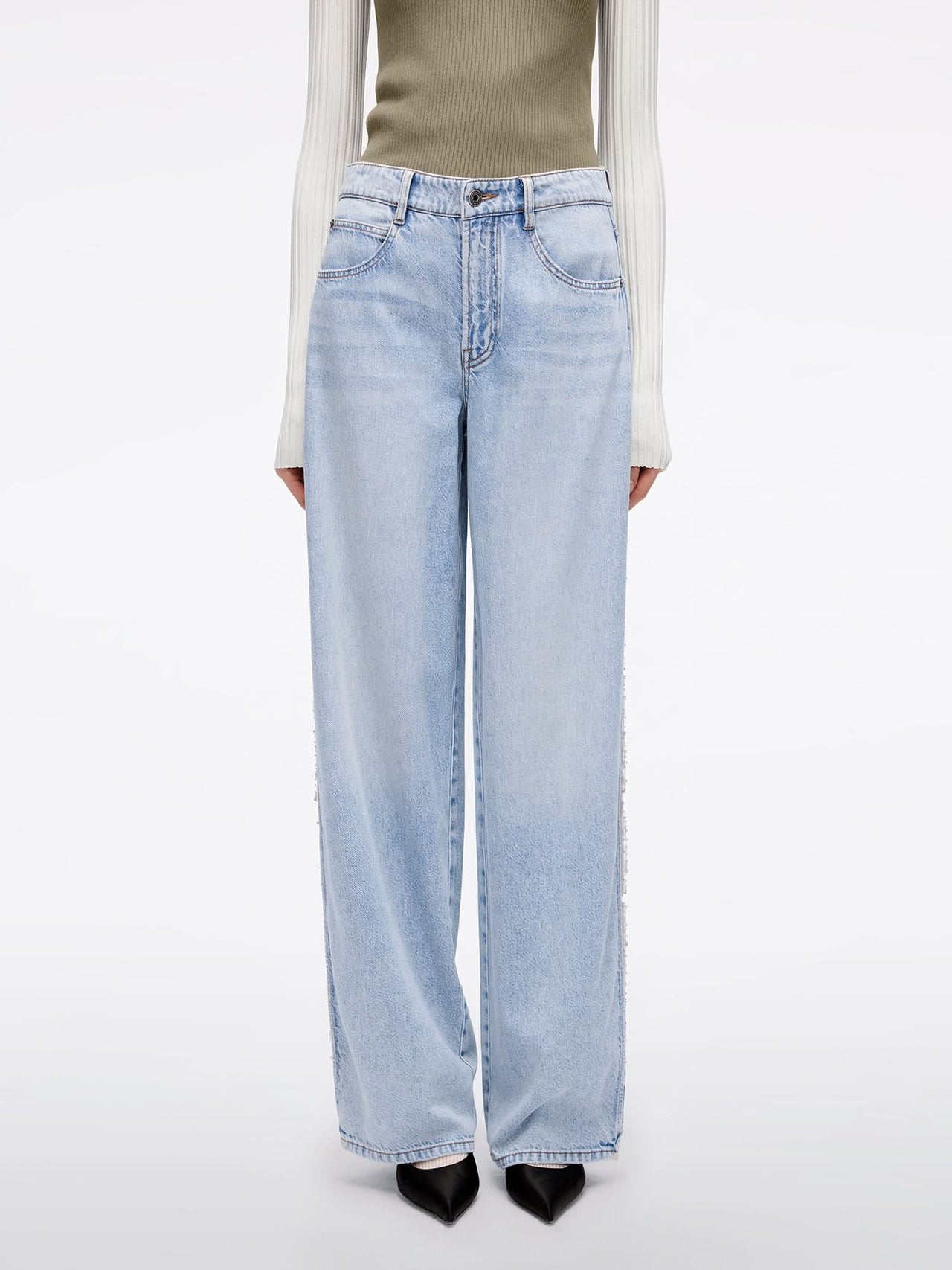 Mesh Panel Denim Jeans