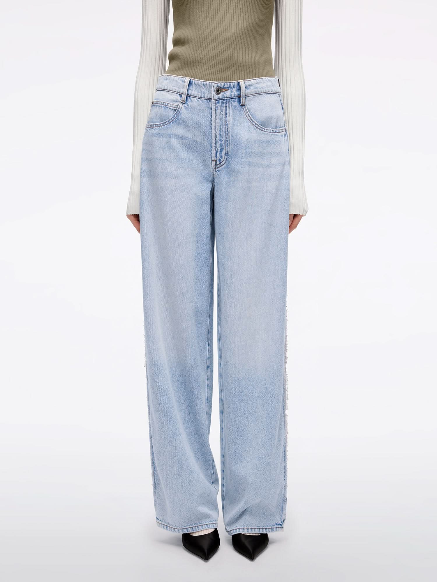 Mesh Panel Denim Jeans