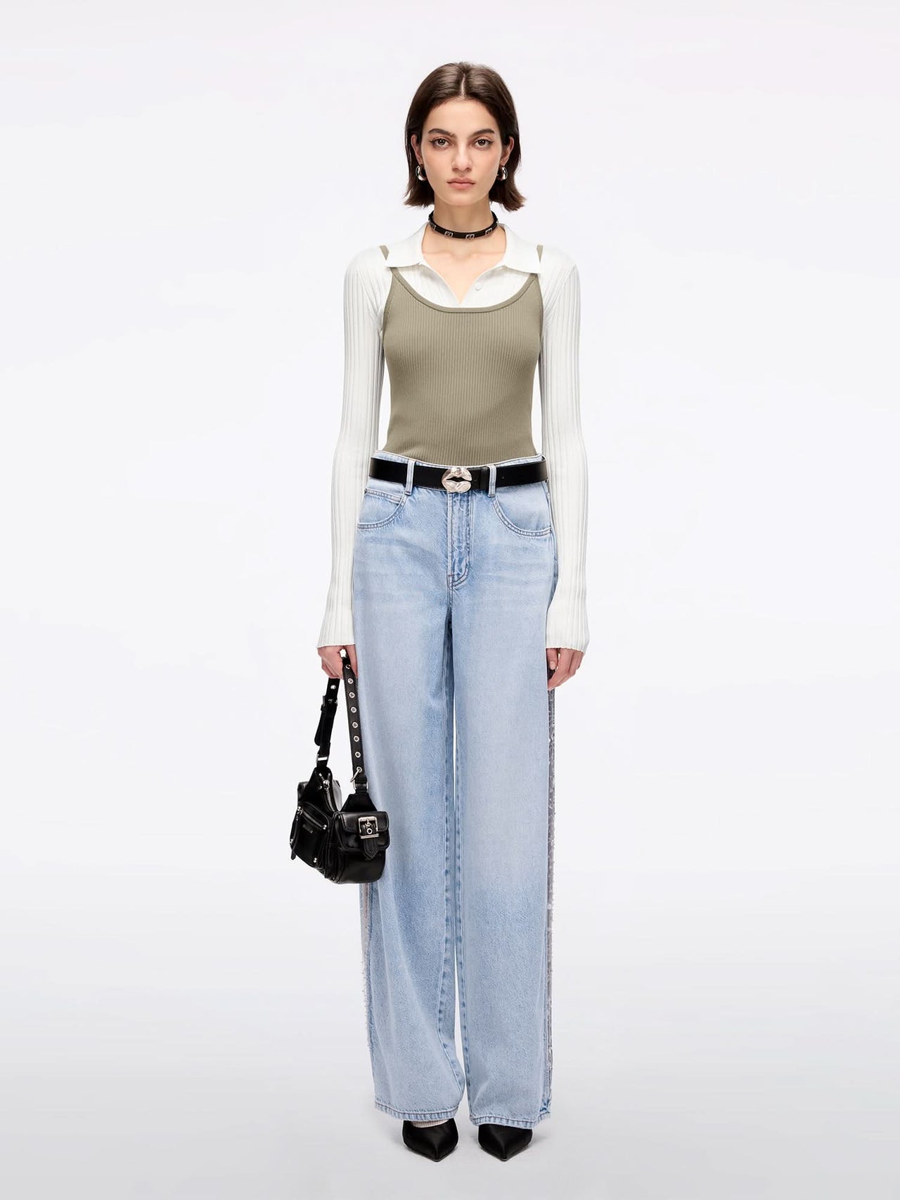 Mesh Panel Denim Jeans