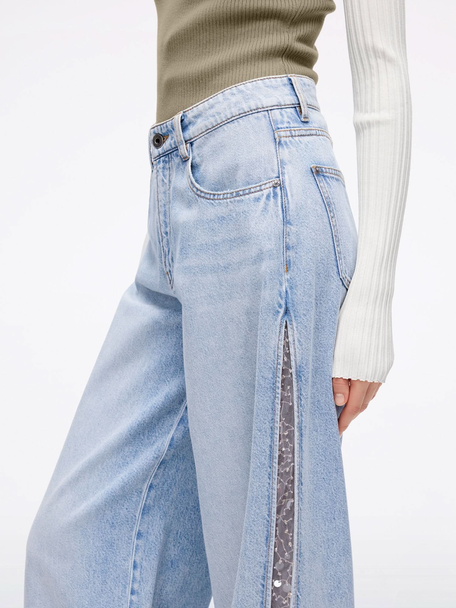 Mesh Panel Denim Jeans