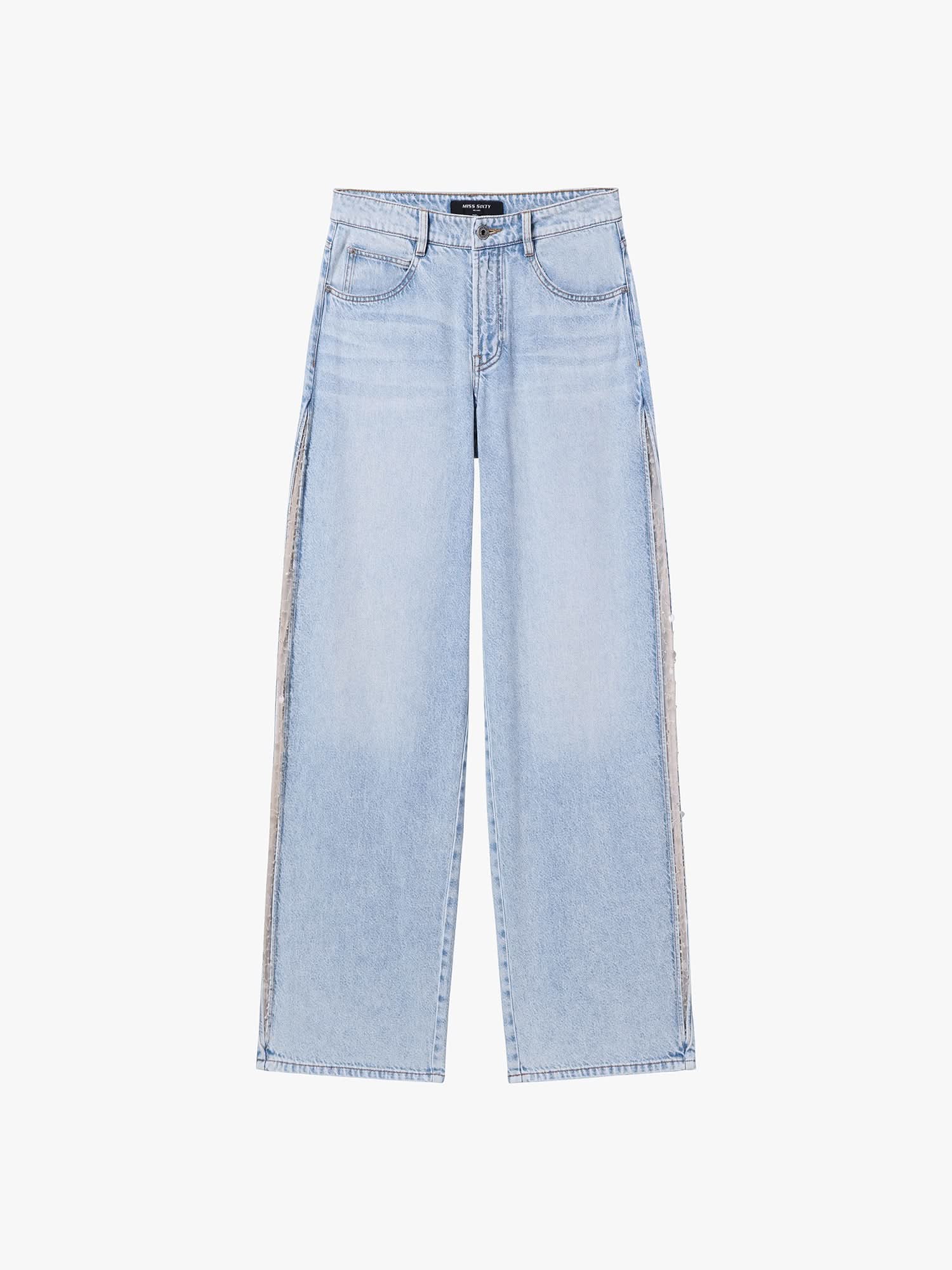 Mesh Panel Denim Jeans