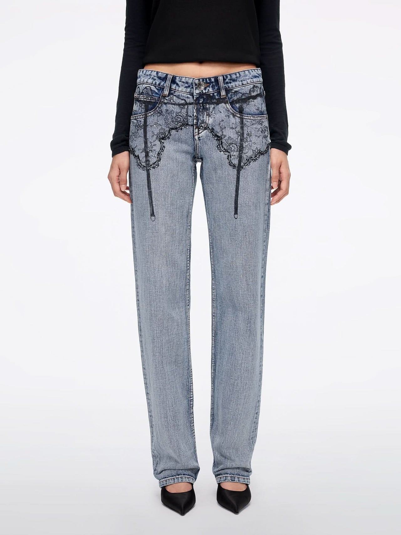 Printed Straight-Leg Denim Jeans