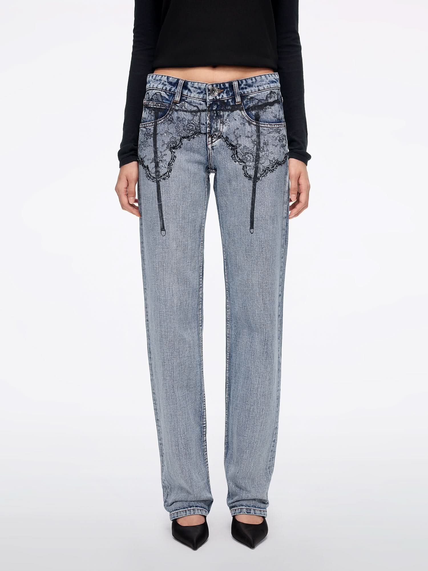 Printed Straight-Leg Denim Jeans