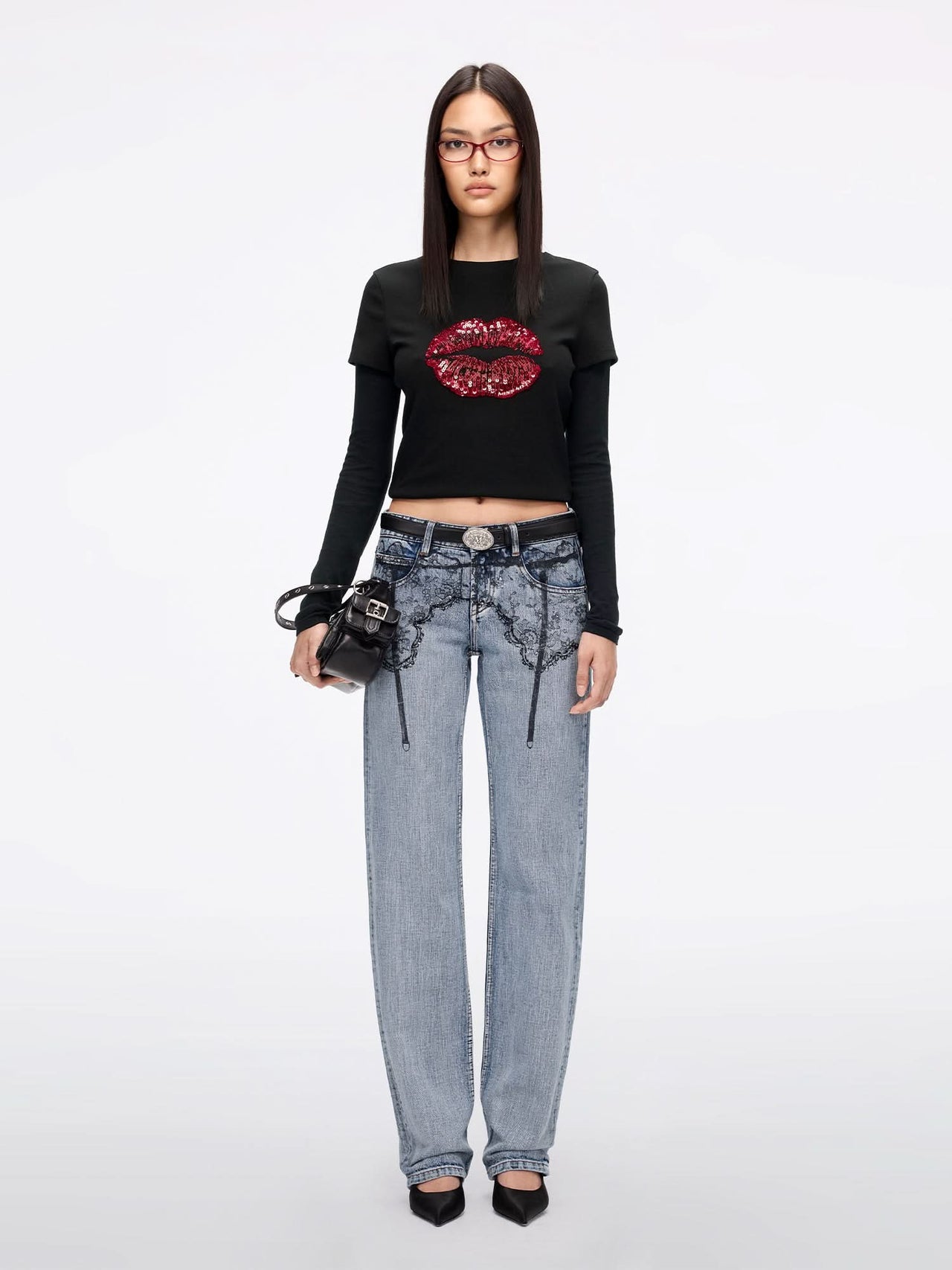 Printed Straight-Leg Denim Jeans