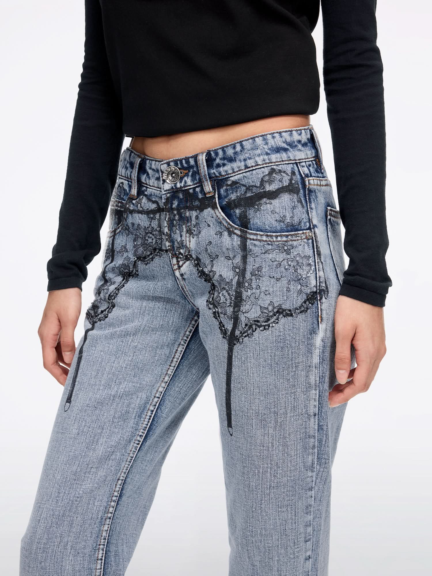 Printed Straight-Leg Denim Jeans