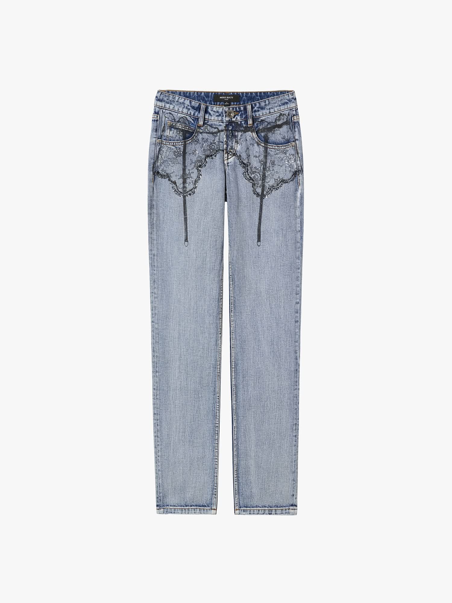 Printed Straight-Leg Denim Jeans