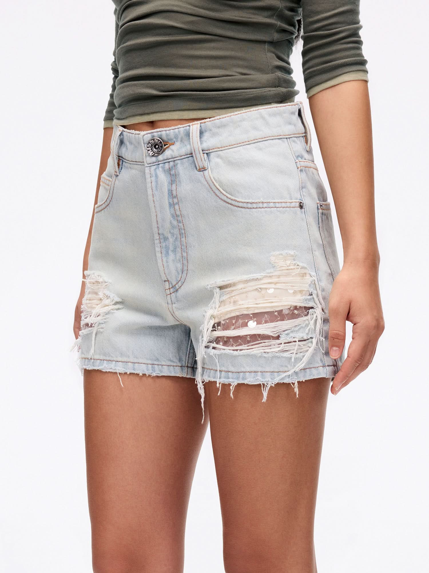 Distressed Denim Shorts